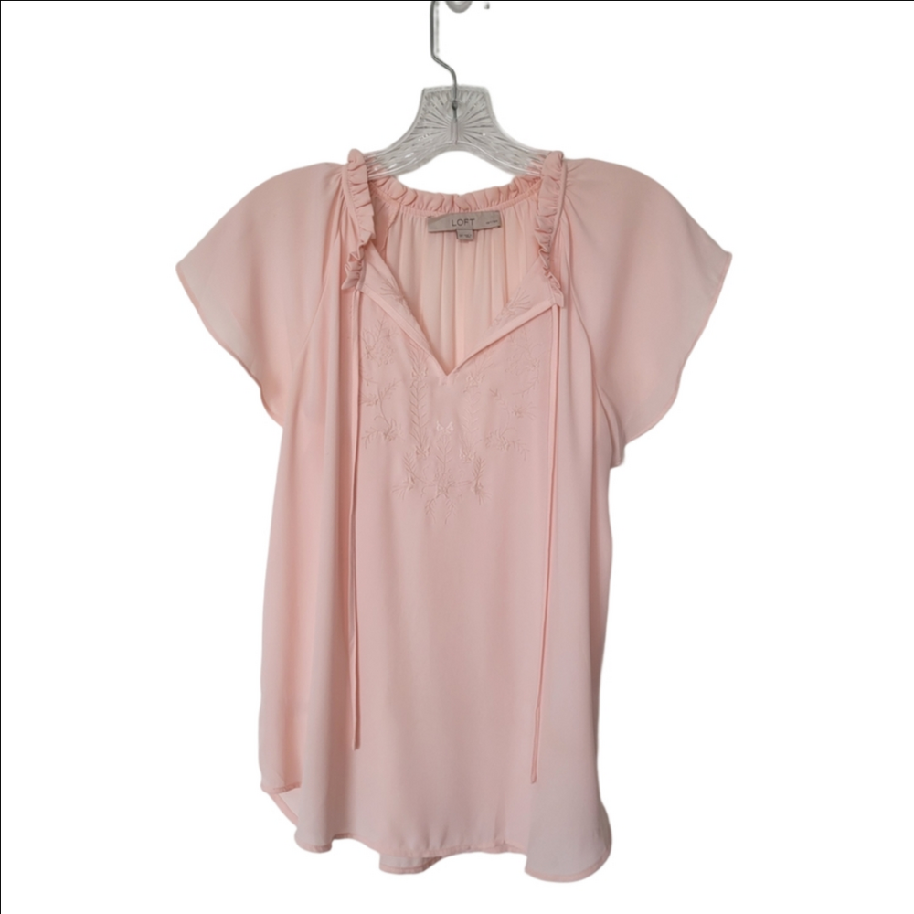 LOFT Blush Pink Flutter Sleeve Blouse - Picture 1 of 7